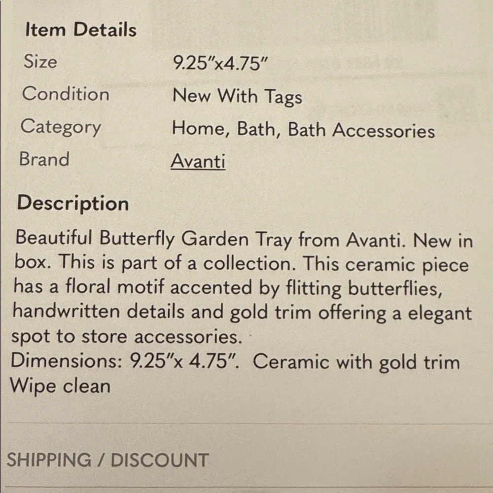 NWT Avanti Butterfly Garden Jar with Avanti Butterfly Garden Tray